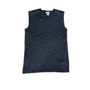 Nicola Vintage Black Crinkle Pleated Textured Fabric Sleeveless Top Size Small